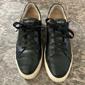 Womens Black Leather Lace-Up Sneakers